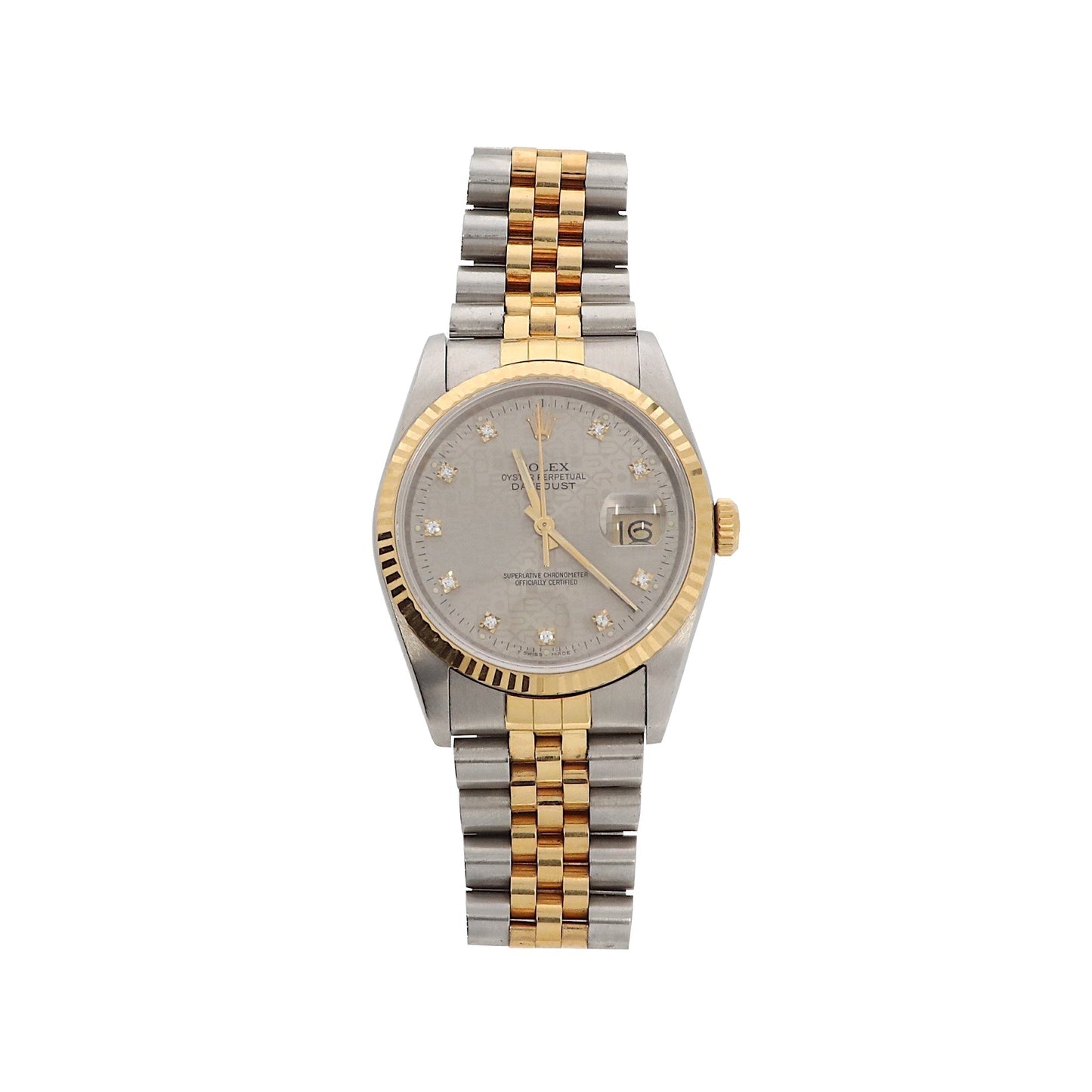 ROLEX Datejust, steel and gold wristwatch with indexes set with diamonds, circa 1989