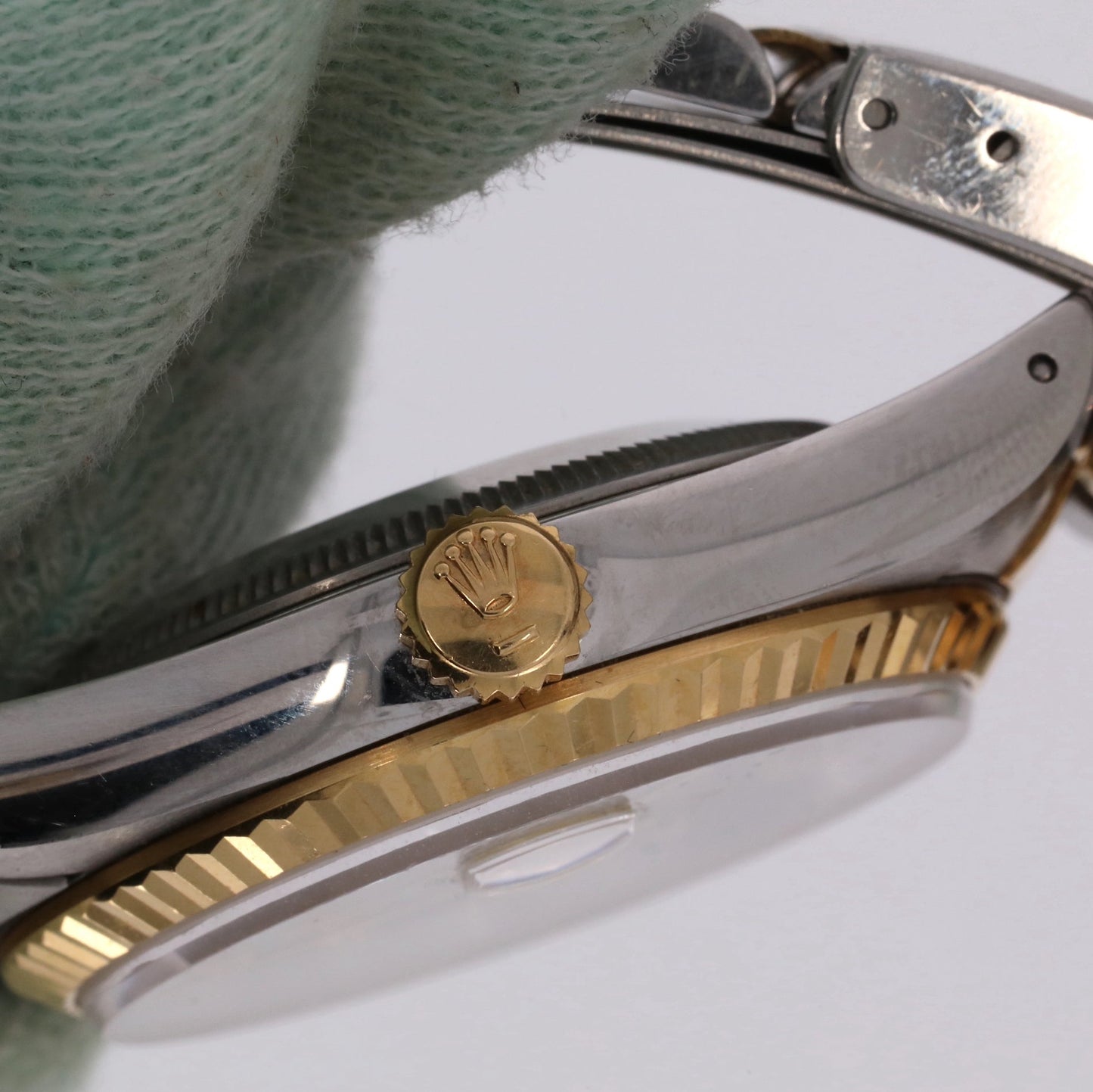 ROLEX Datejust, steel and gold wristwatch with indexes set with diamonds, circa 1989