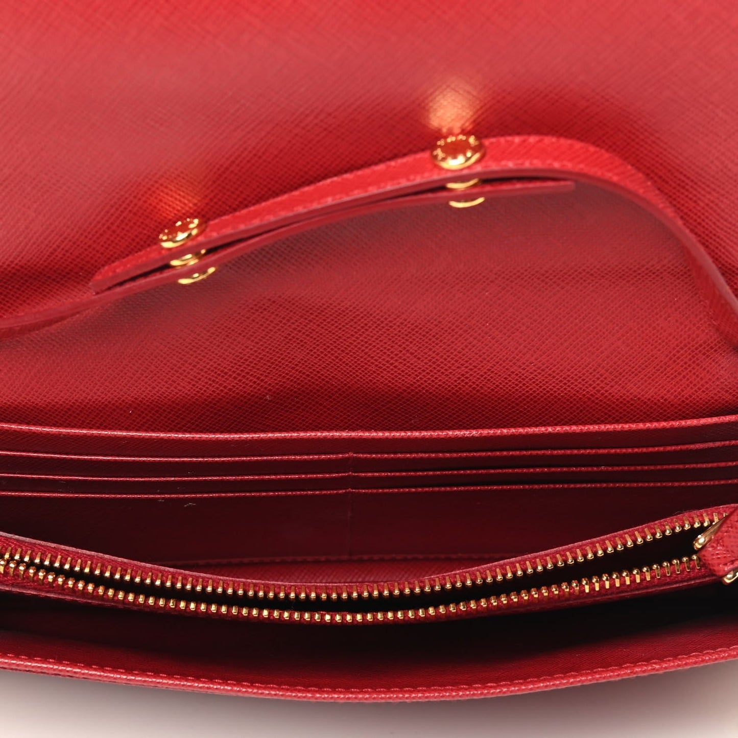 PRADA SAFFIANO LUX LEATHER ORO WALLET ON CHAIN