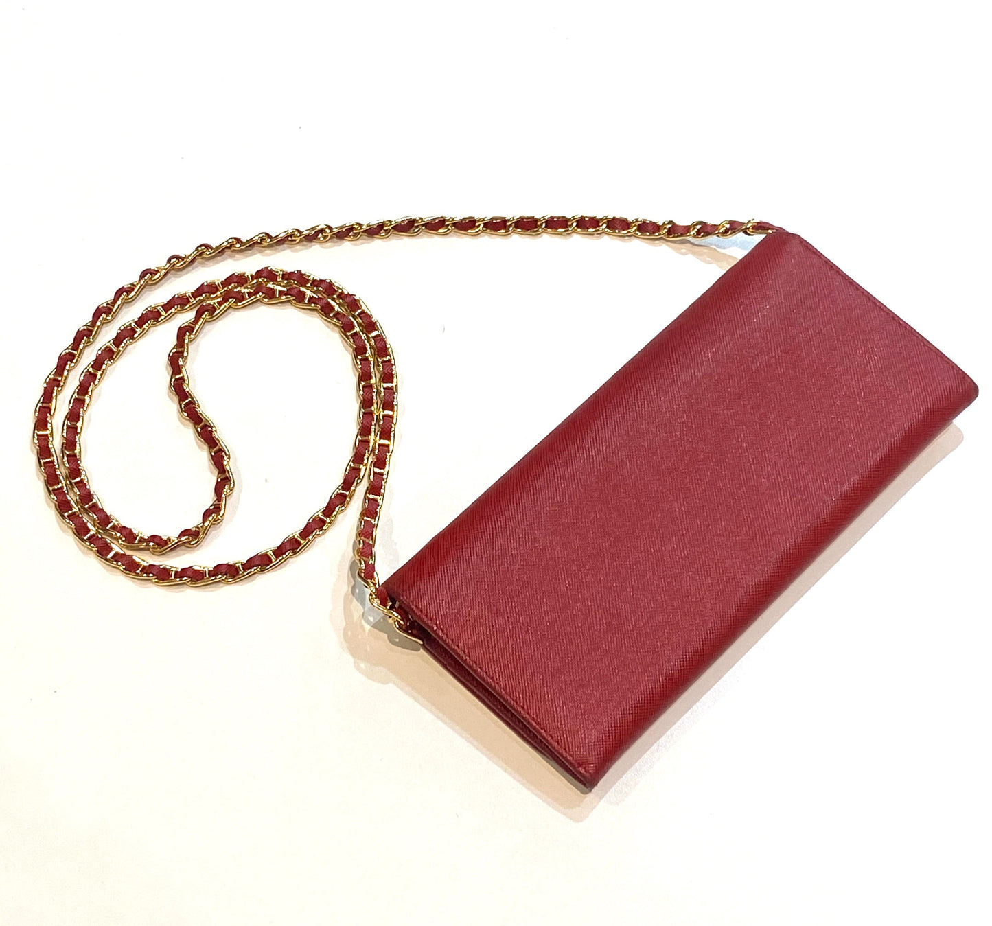 PRADA SAFFIANO LUX LEATHER ORO WALLET ON CHAIN