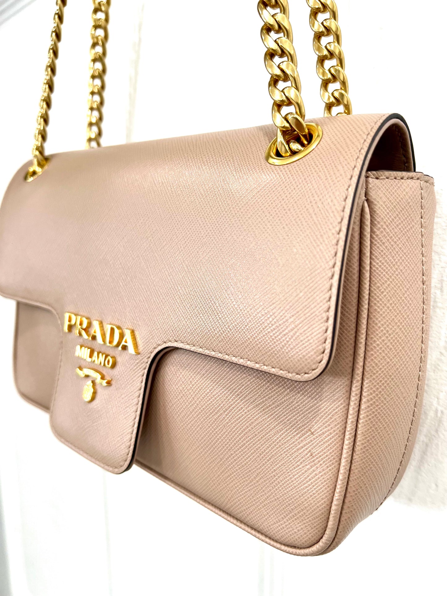 PRADA PATTINA NUDE SAFFIANO LEATHER SHOULDER BAG