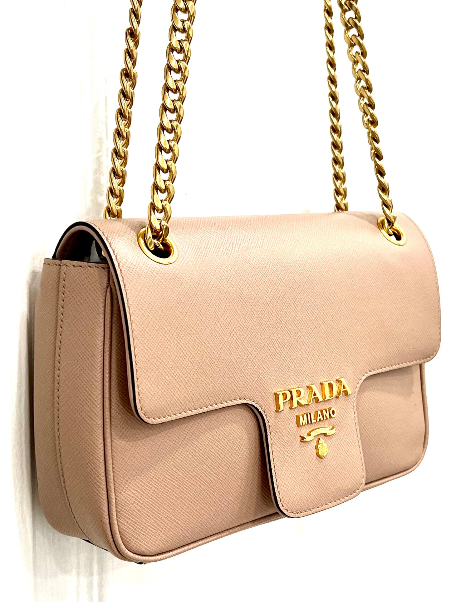 PRADA PATTINA NUDE SAFFIANO LEATHER SHOULDER BAG