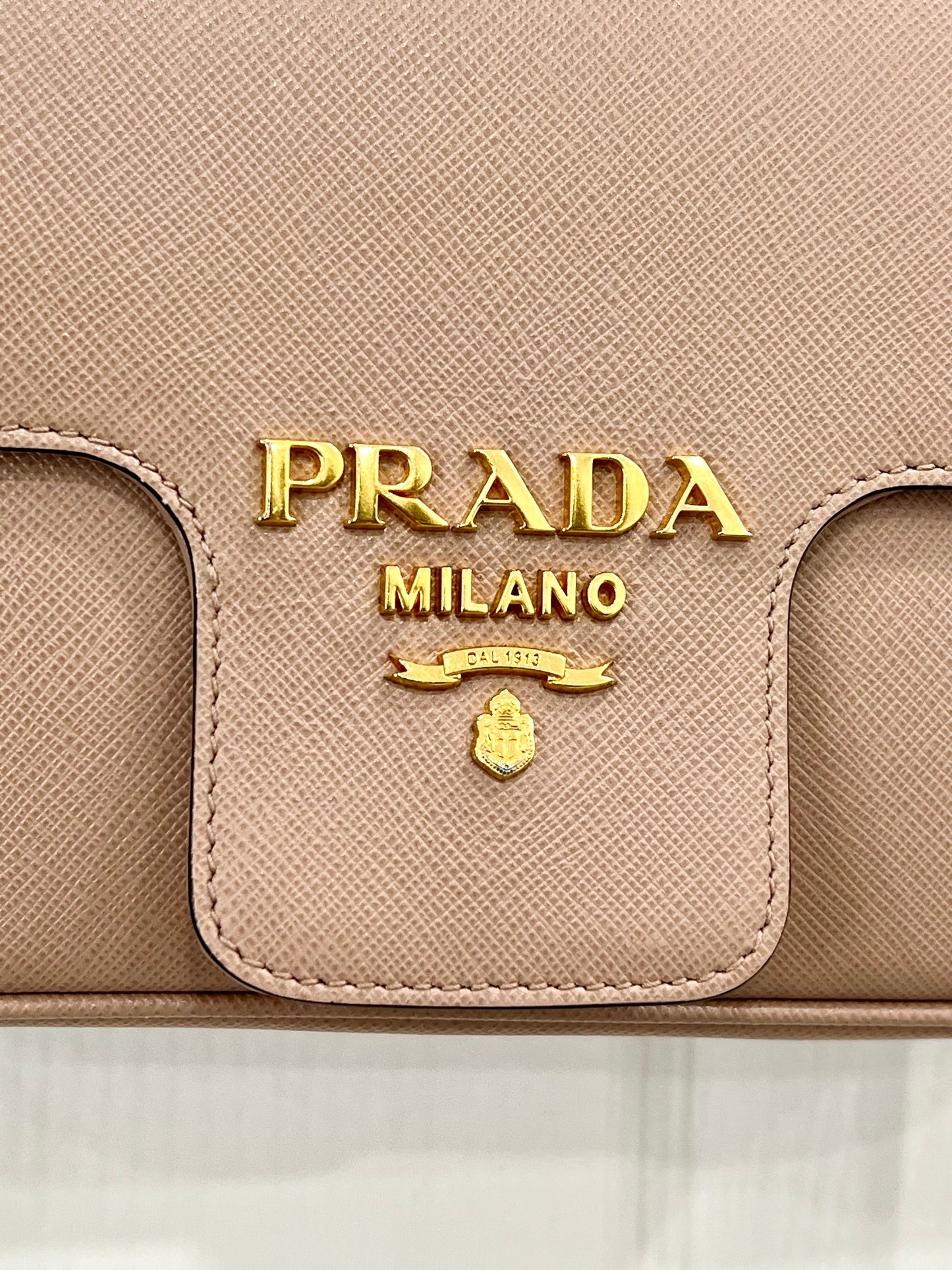 PRADA PATTINA NUDE SAFFIANO LEATHER SHOULDER BAG