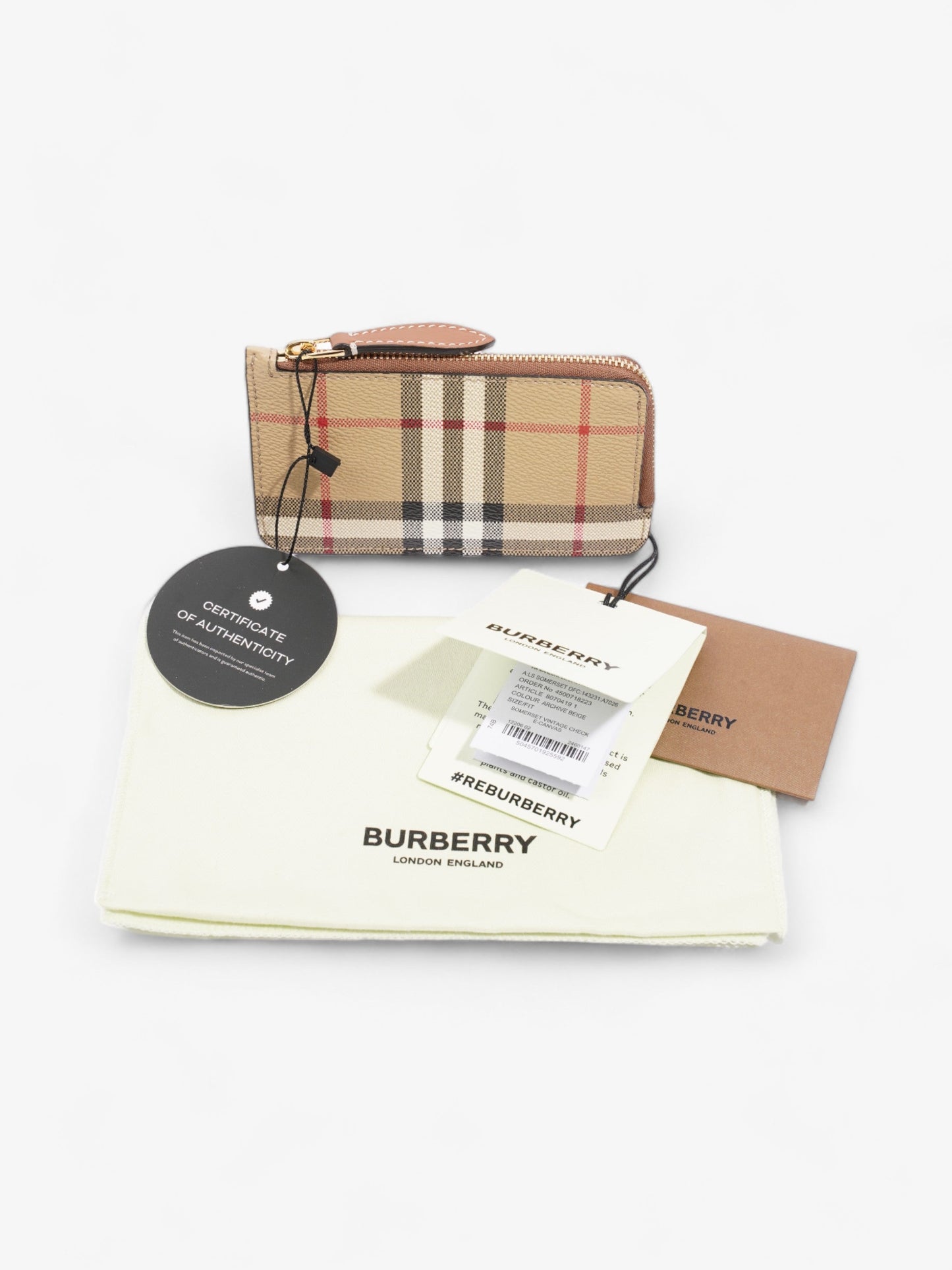 Burberry Check Zip Card Case Archive Beige Coated Canvas