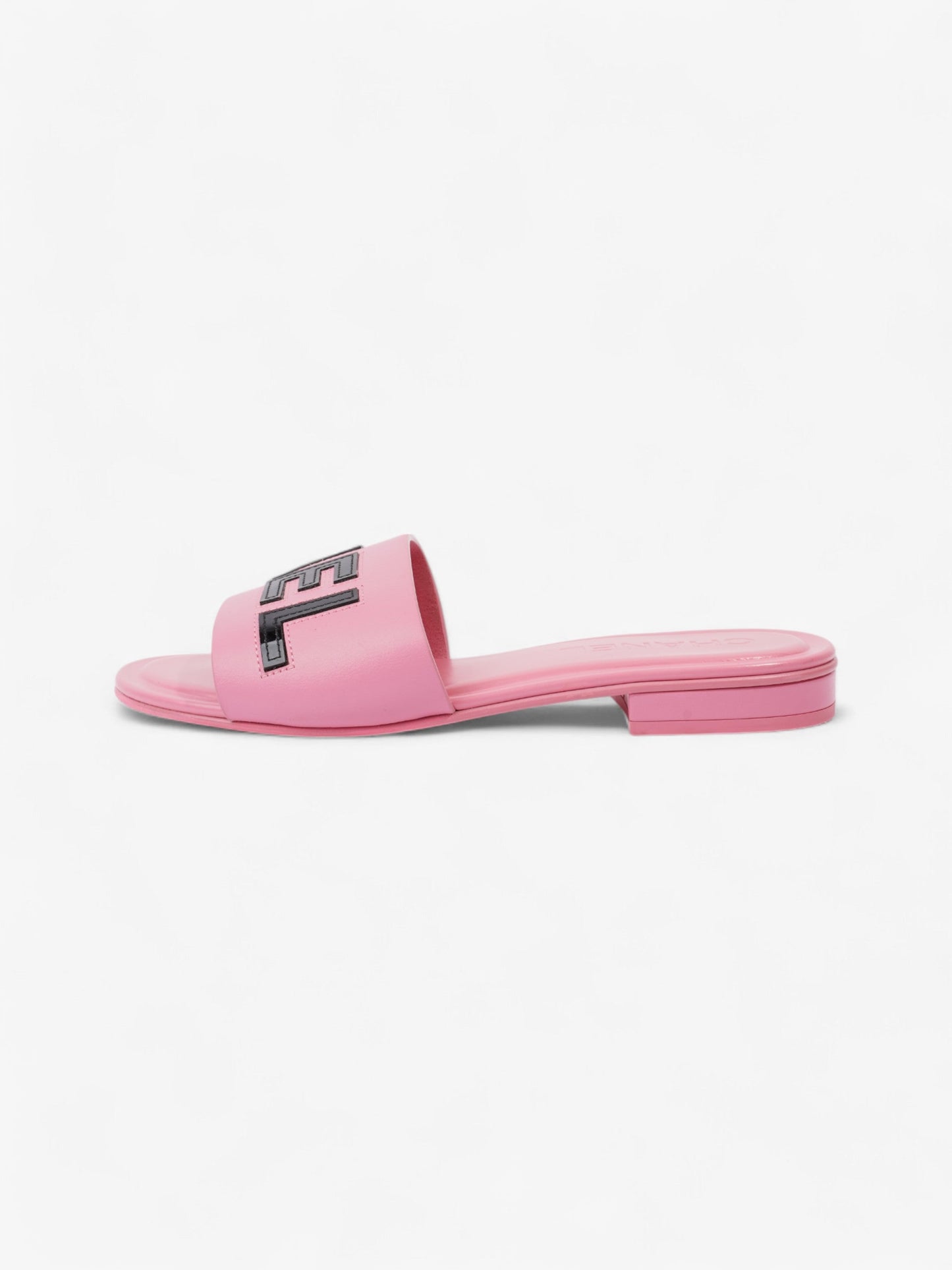 Chanel Logo Slides Pink / Black Leather EU 37 UK 4
