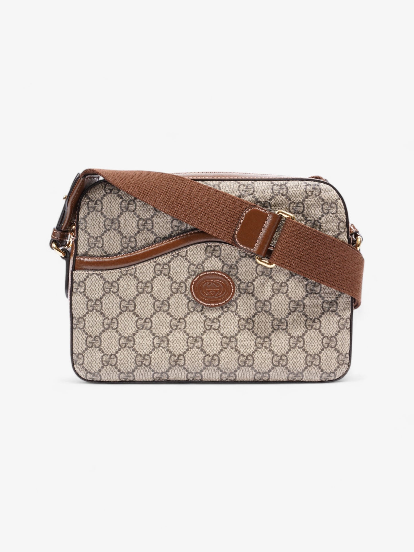 Gucci Messenger Bag with Double G GG Supreme / Brown Coated Canvas Small