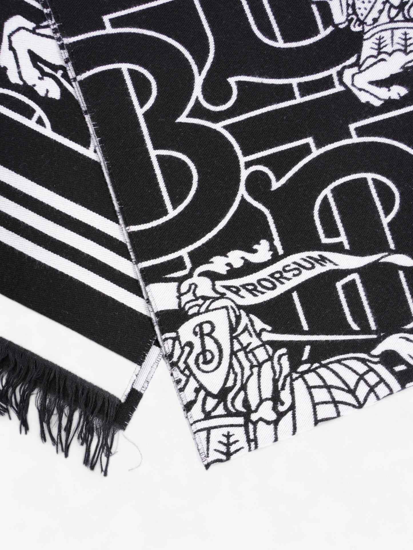 Burberry Equestrian Scarf Black / White Wool