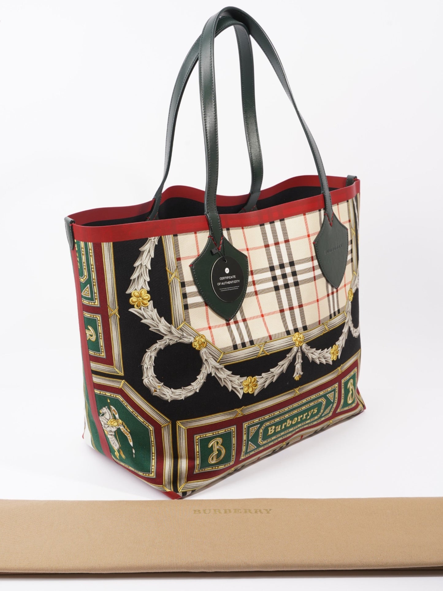 Burberry The Giant Reversible Tote Cream / Gold / Green Cotton