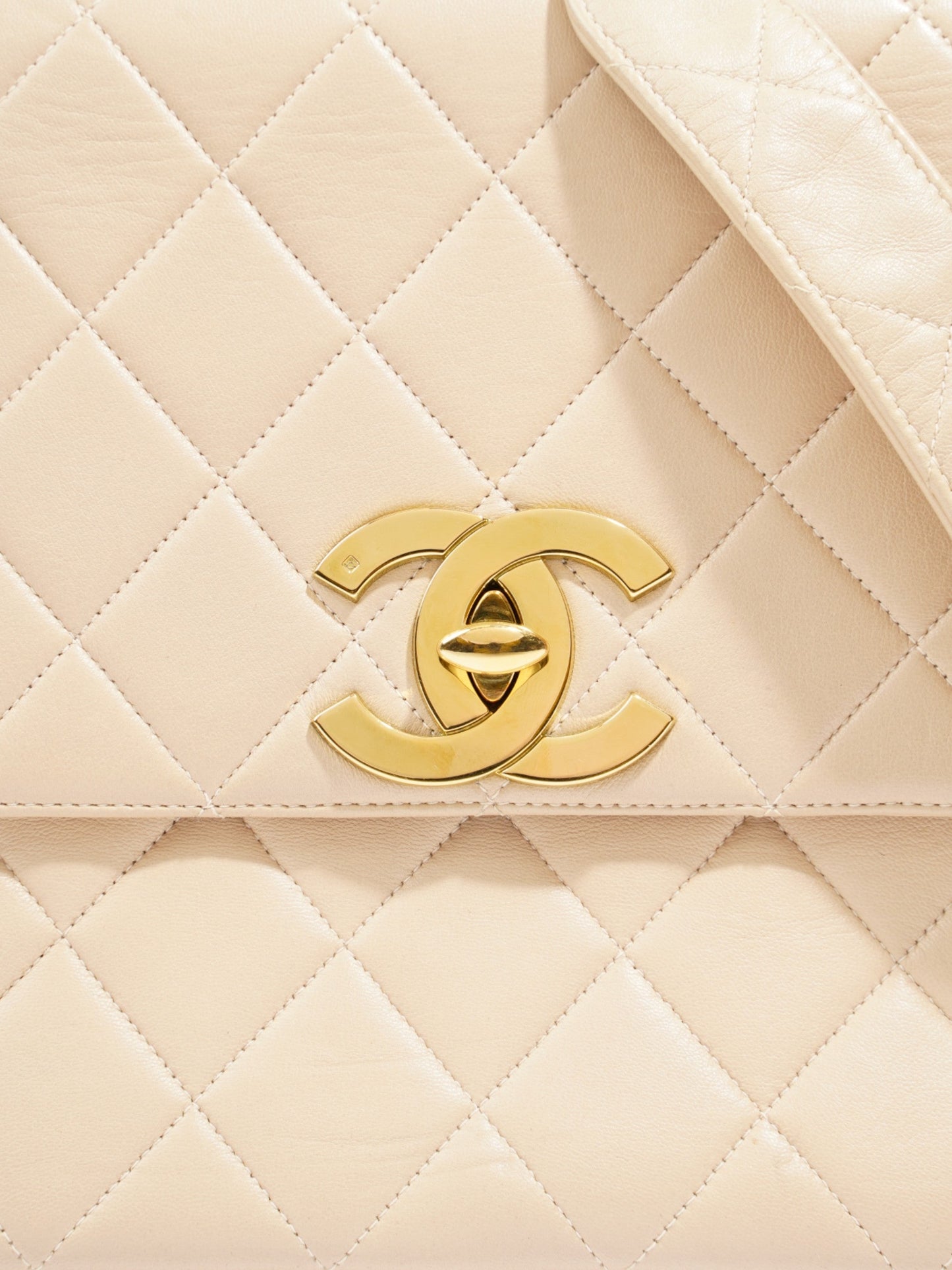 Chanel Vintage Square Flap Beige Lambskin Leather Jumbo