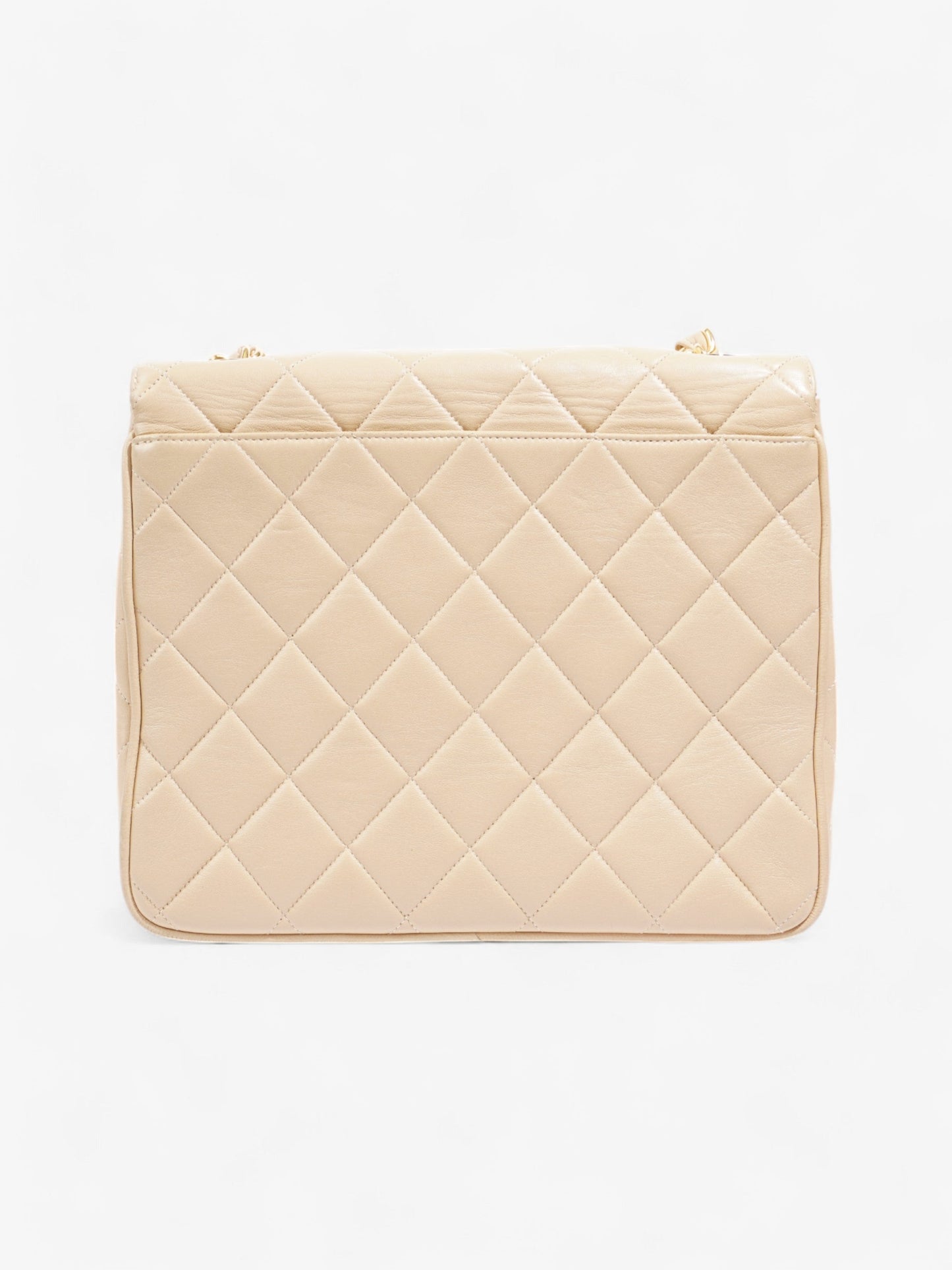 Chanel Vintage Square Flap Beige Lambskin Leather Jumbo