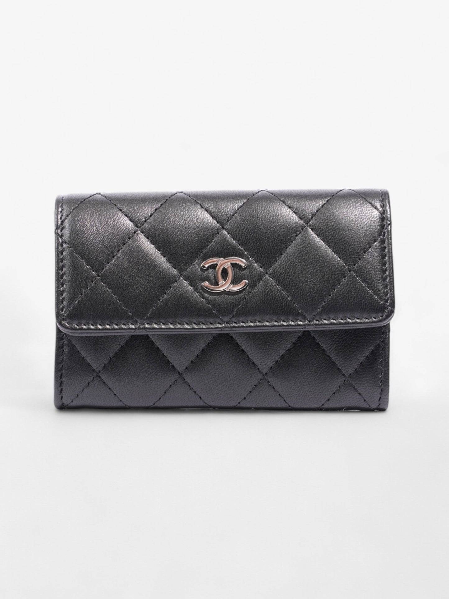 Chanel Interlocking CC Flap Card Holder Black / Silver Lambskin Leather Small