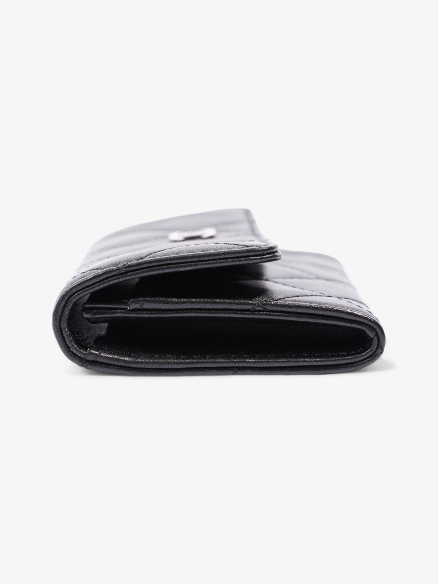 Chanel Interlocking CC Flap Card Holder Black / Silver Lambskin Leather Small