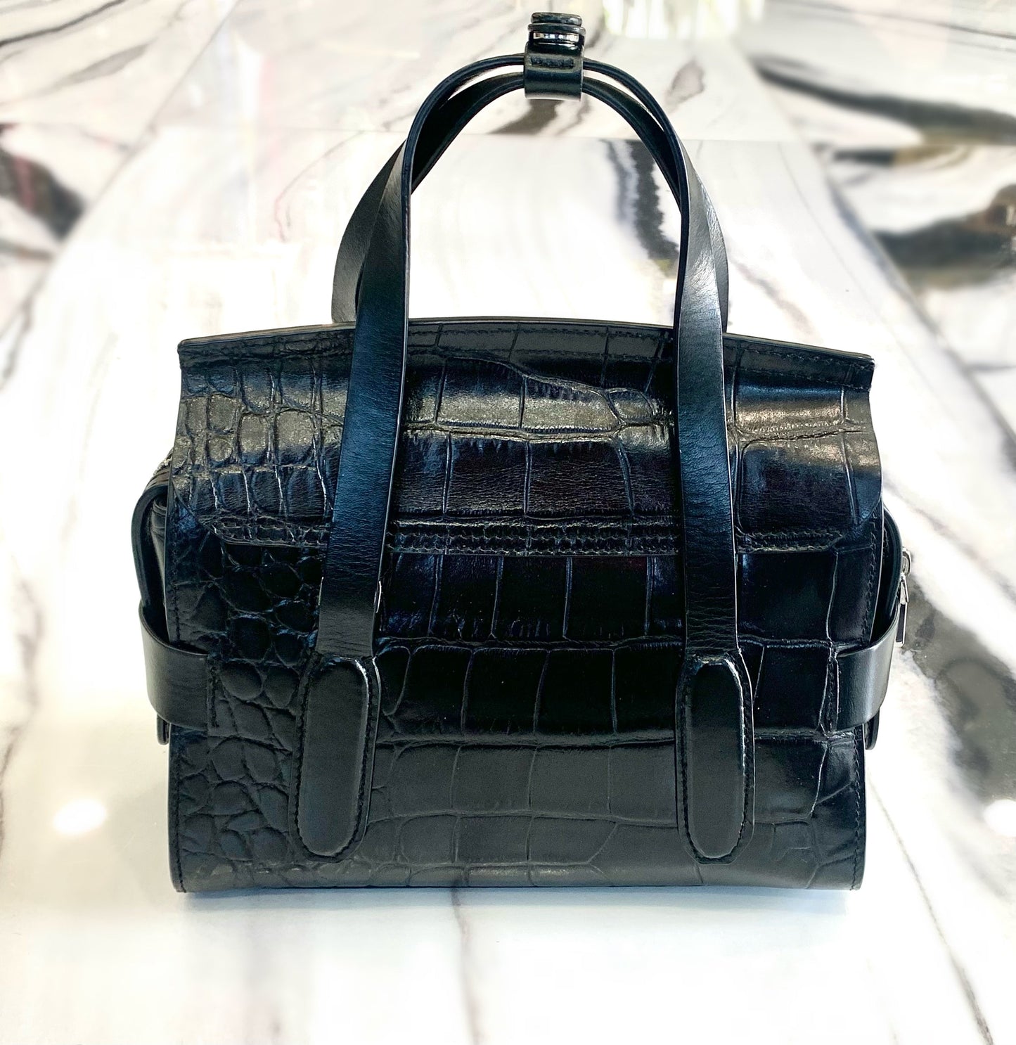 REISS SOPHIE CROC EMBOSSED LEATHER BAG