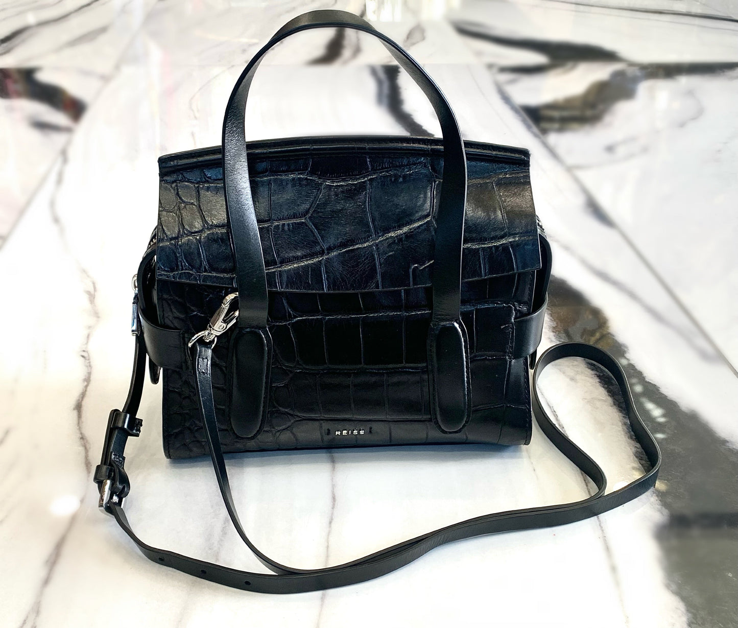 REISS SOPHIE CROC EMBOSSED LEATHER BAG