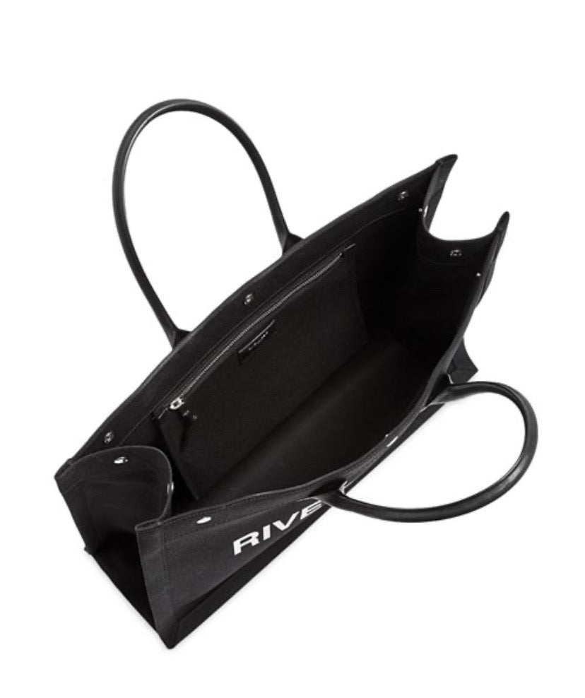 SAINT LAURENT RIVE GAUCHE LARGE CANVAS & CALFSKIN TOTE BAG
