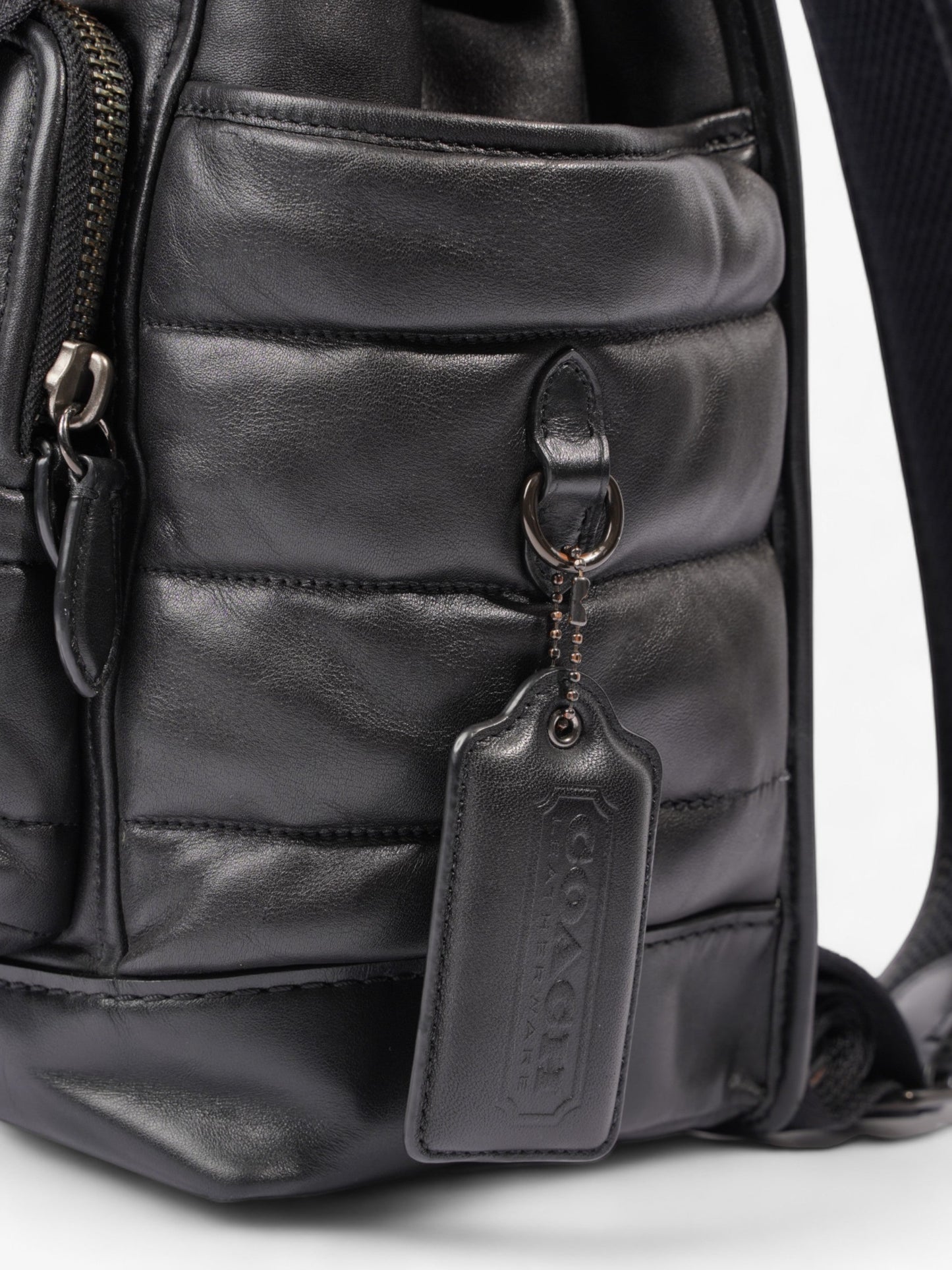 Coach League Flap Quilted Backpack Black Calfskin Leather