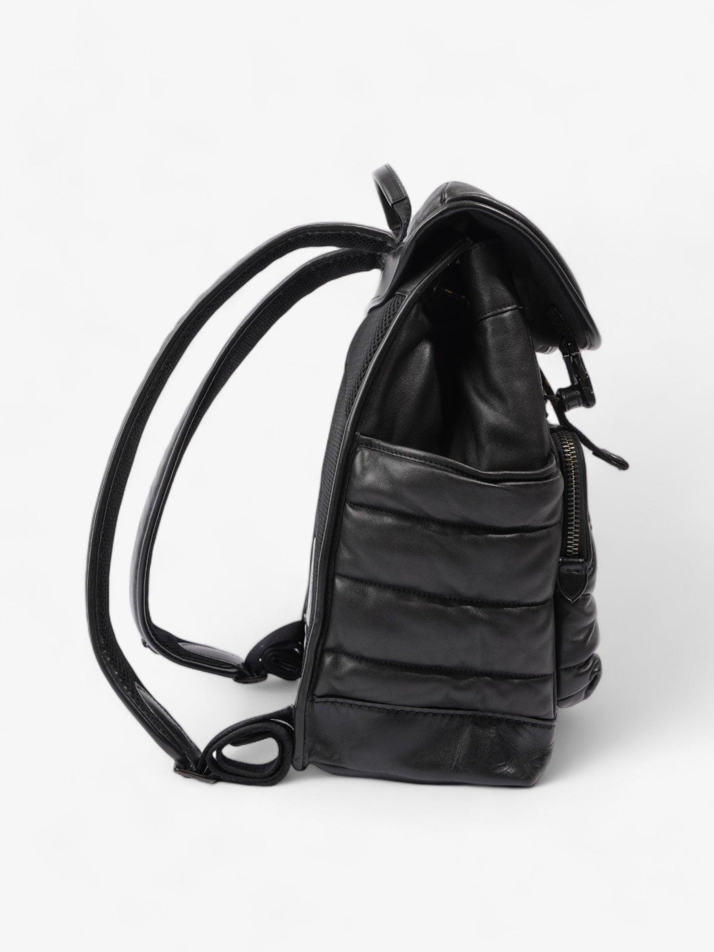 Coach League Flap Quilted Backpack Black Calfskin Leather