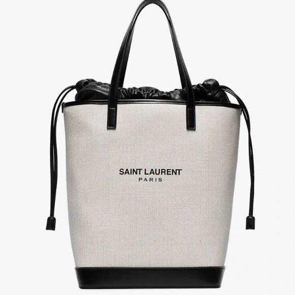 YVES SAINT LAURENT TEDDY CANVAS & CALFSKIN LEATHER TOTE BAG