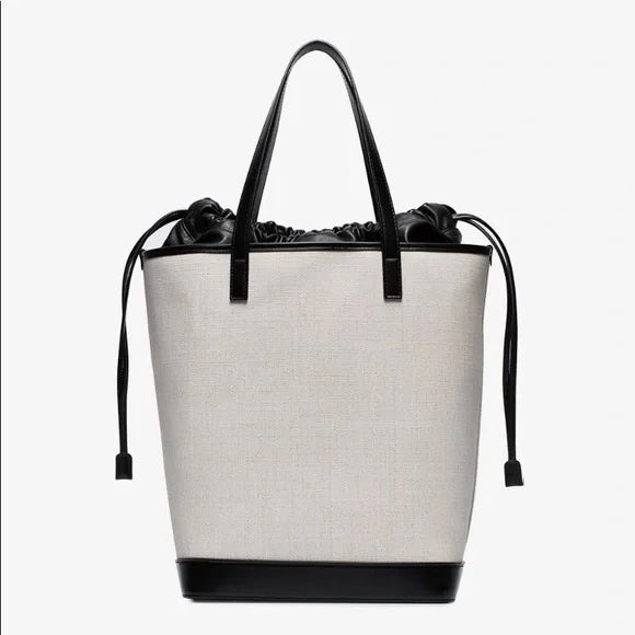 YVES SAINT LAURENT TEDDY CANVAS & CALFSKIN LEATHER TOTE BAG
