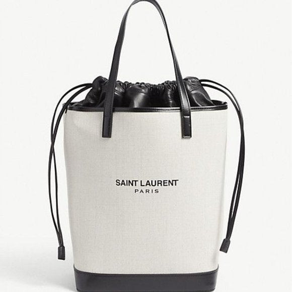 YVES SAINT LAURENT TEDDY CANVAS & CALFSKIN LEATHER TOTE BAG