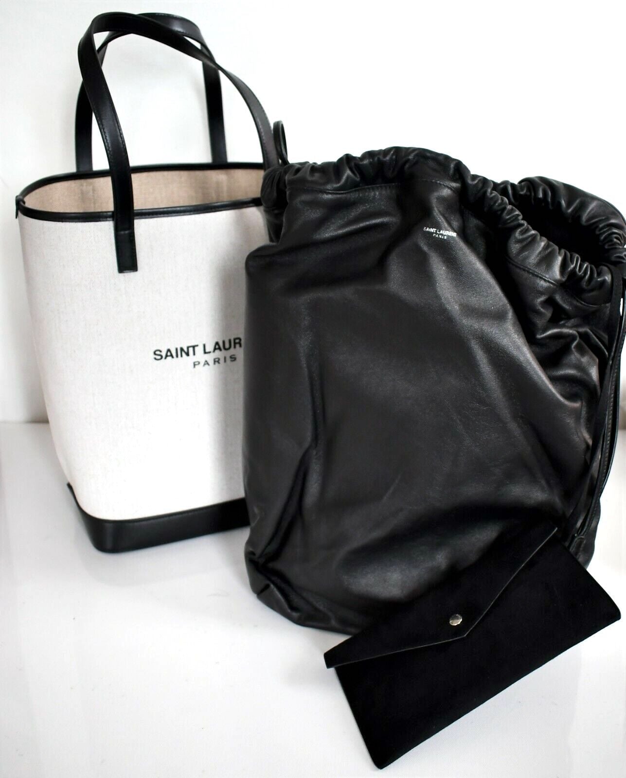 YVES SAINT LAURENT TEDDY CANVAS & CALFSKIN LEATHER TOTE BAG