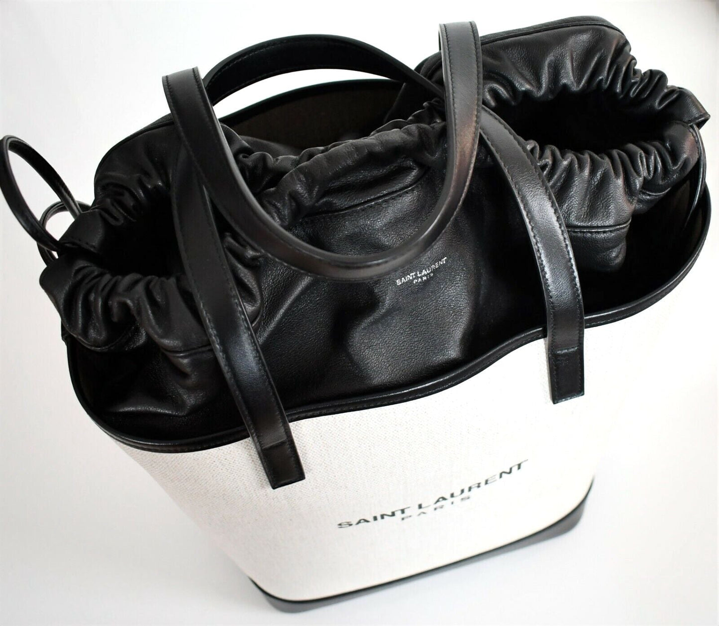 YVES SAINT LAURENT TEDDY CANVAS & CALFSKIN LEATHER TOTE BAG