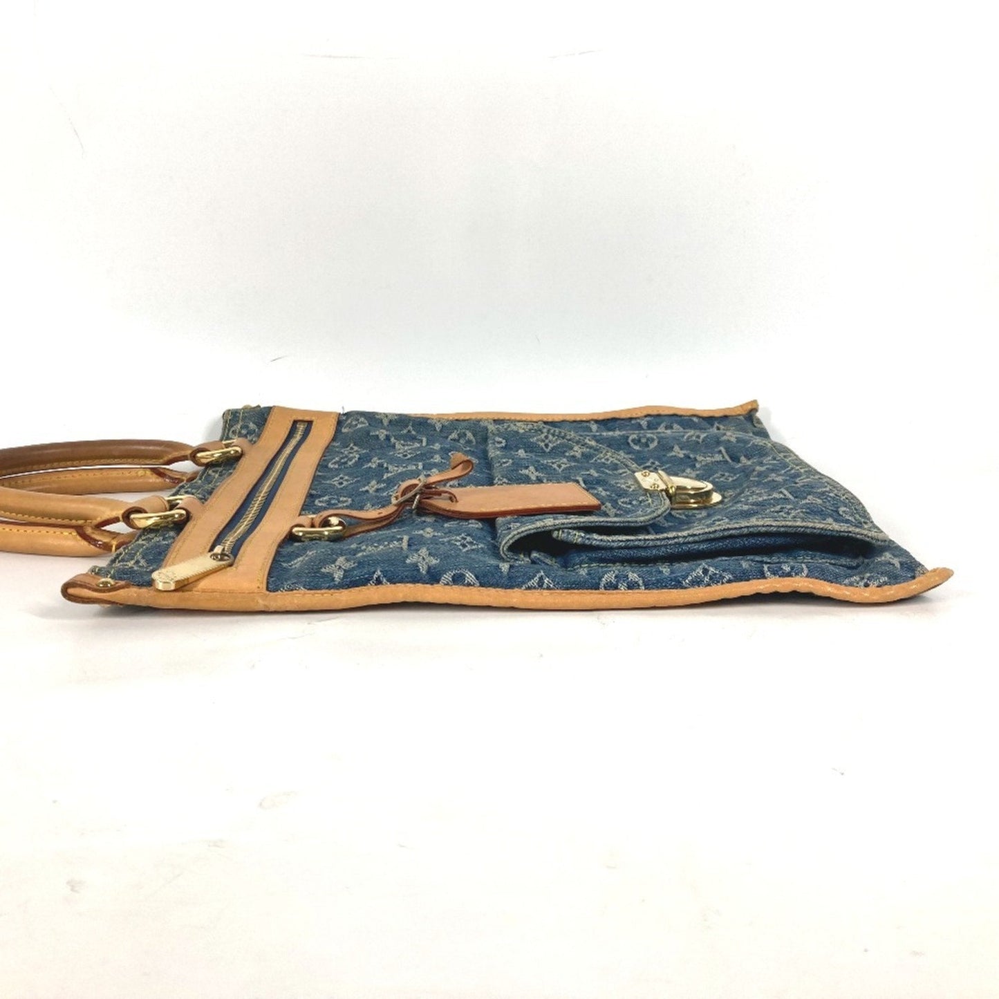 Denim Sac Plat Tote with Name Tag and Slight Wear