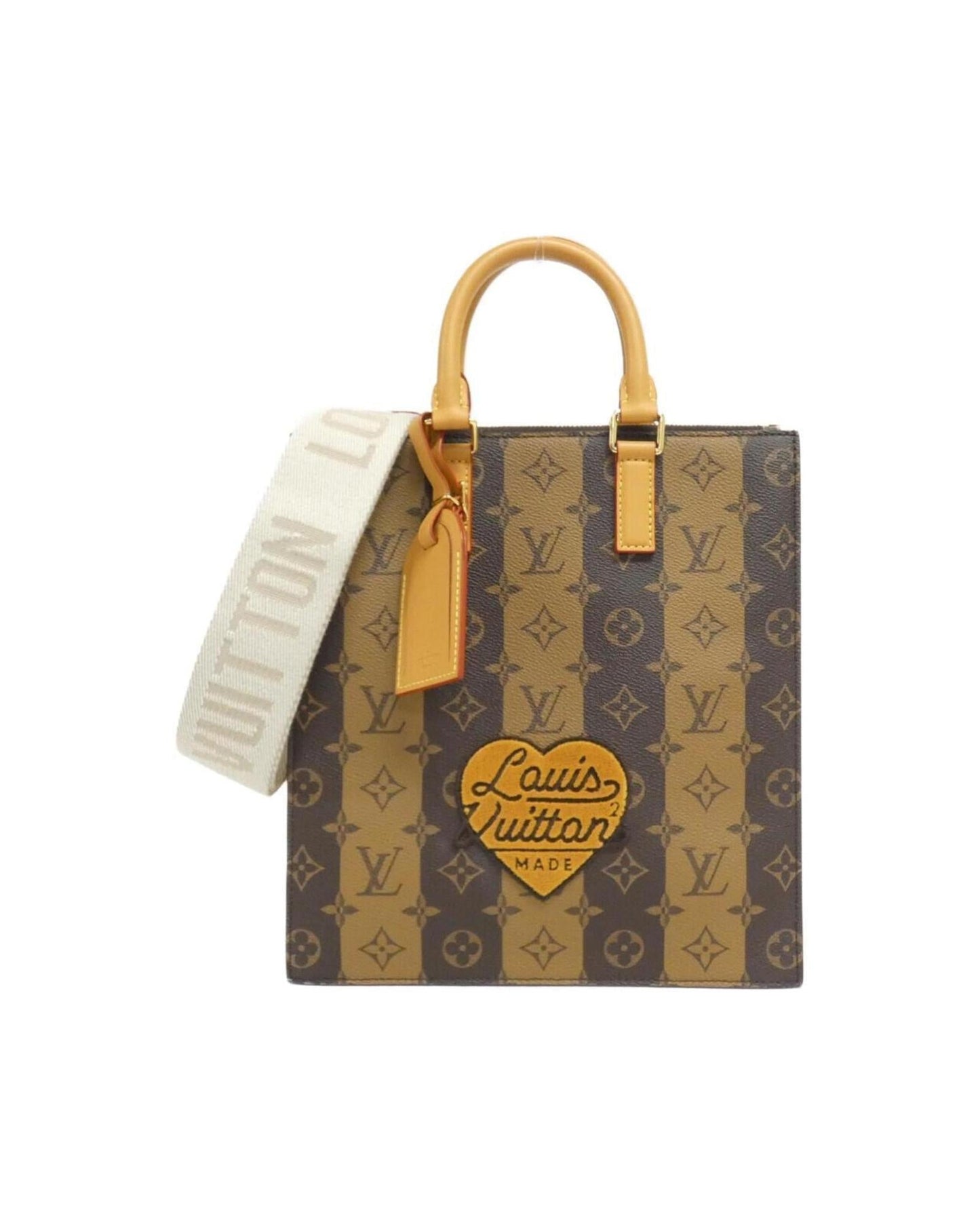 Canvas Sac Plat Tote with Shoulder Strap and Name Tag