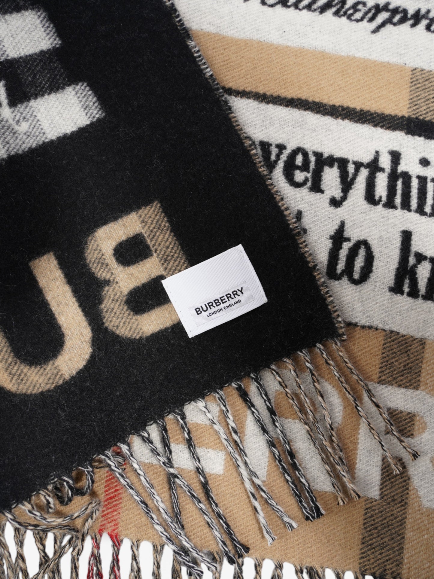 Burberry Newspaper Scarf Archive Beige / Red / Black Cashmere