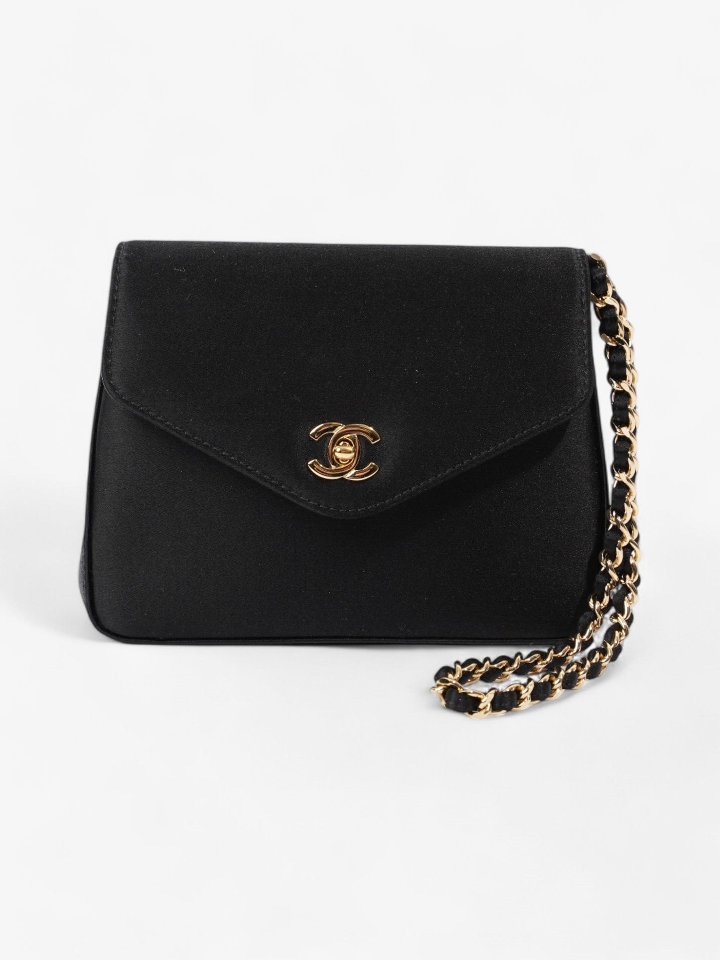 Chanel Vintage Envelope Wristlet Black Satin