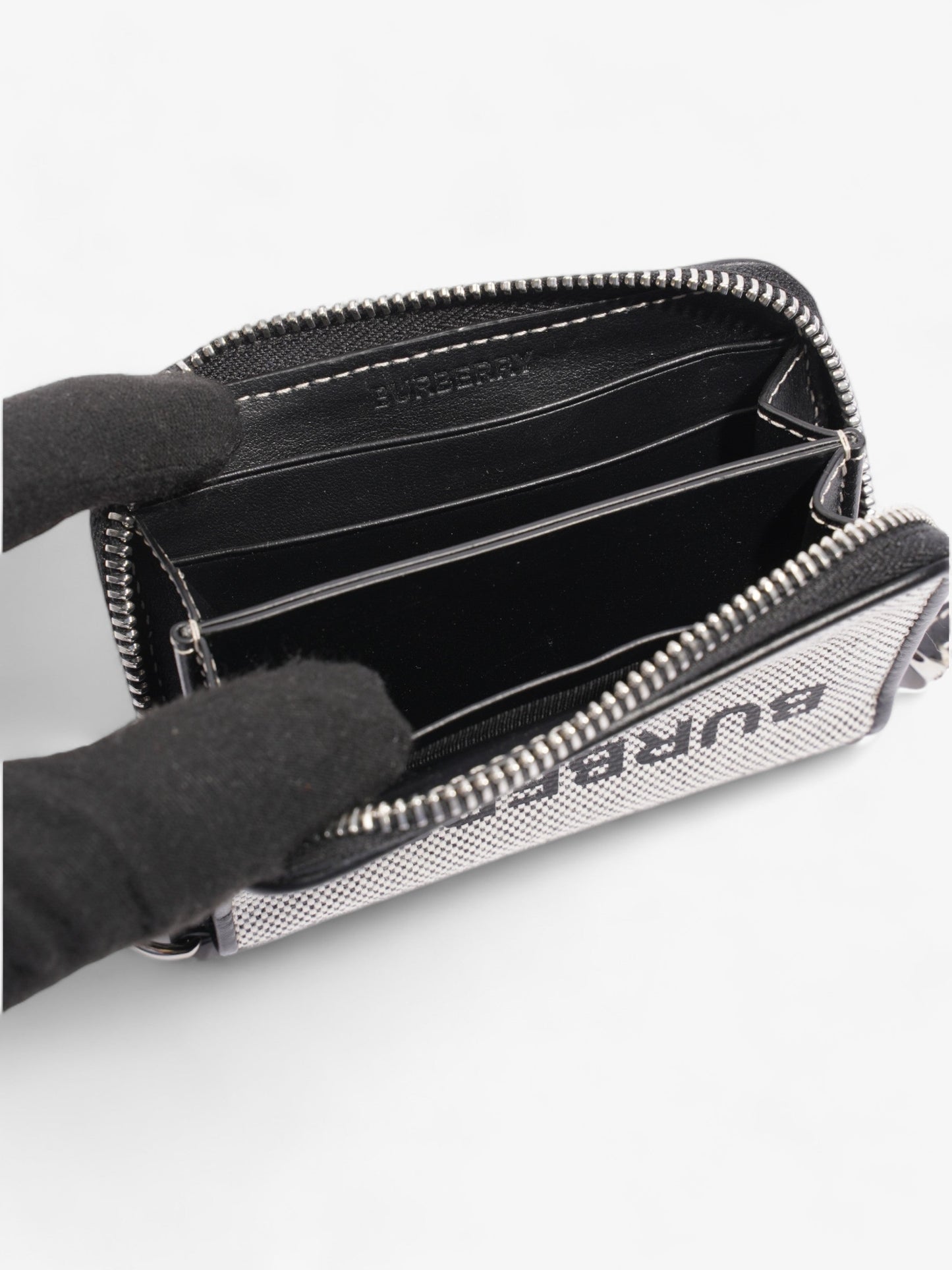 Burberry Horseferry Print Elmore Zip Around Wallet Lanyard Black Canvas