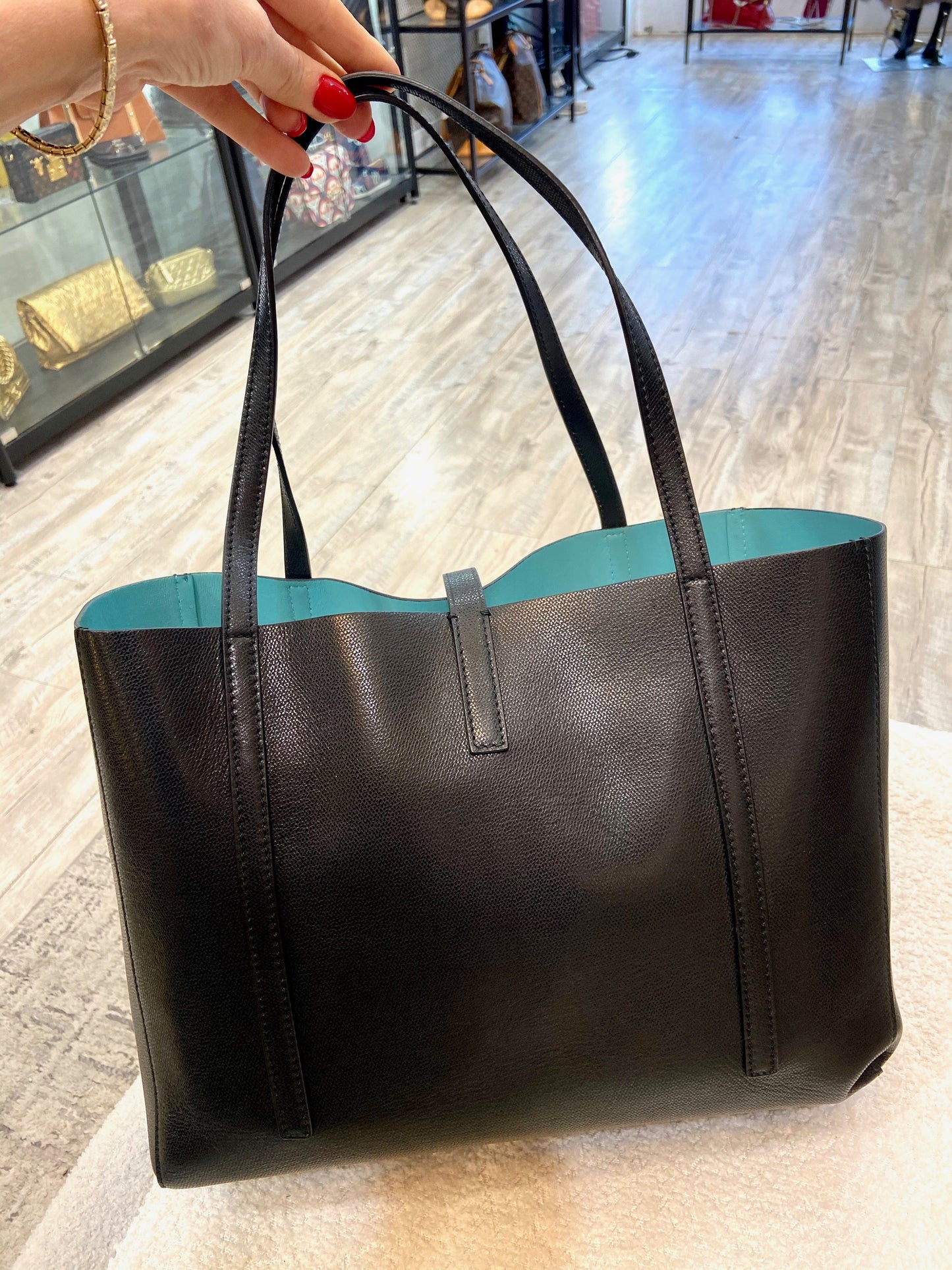 TIFFANY & CO. GRAINED LEATHER REVERSIBLE TOTE BAG