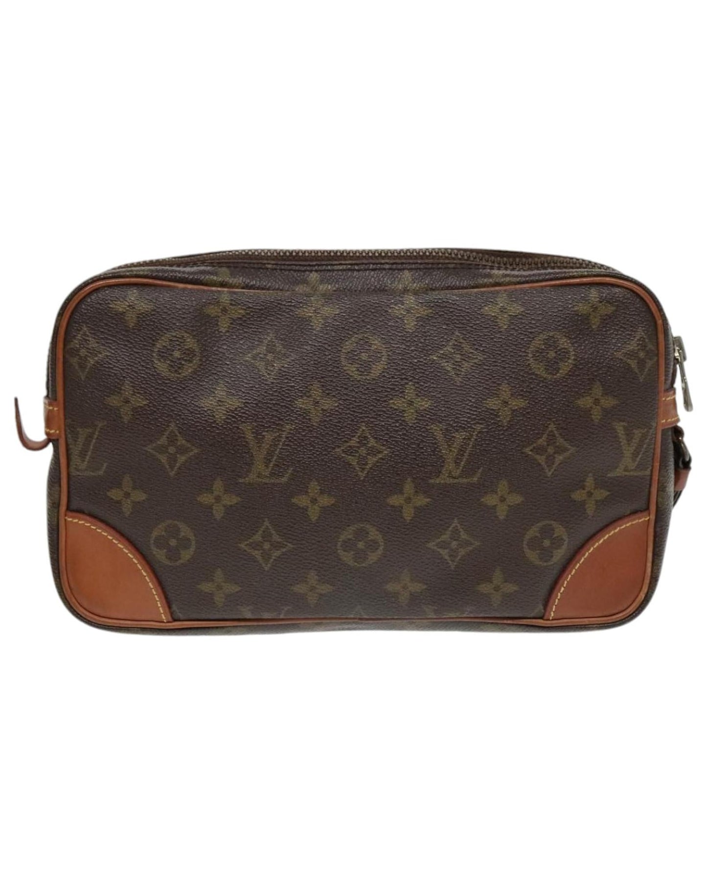Monogram Canvas Vintage Clutch Bag with Surface Rubbing and Scratches