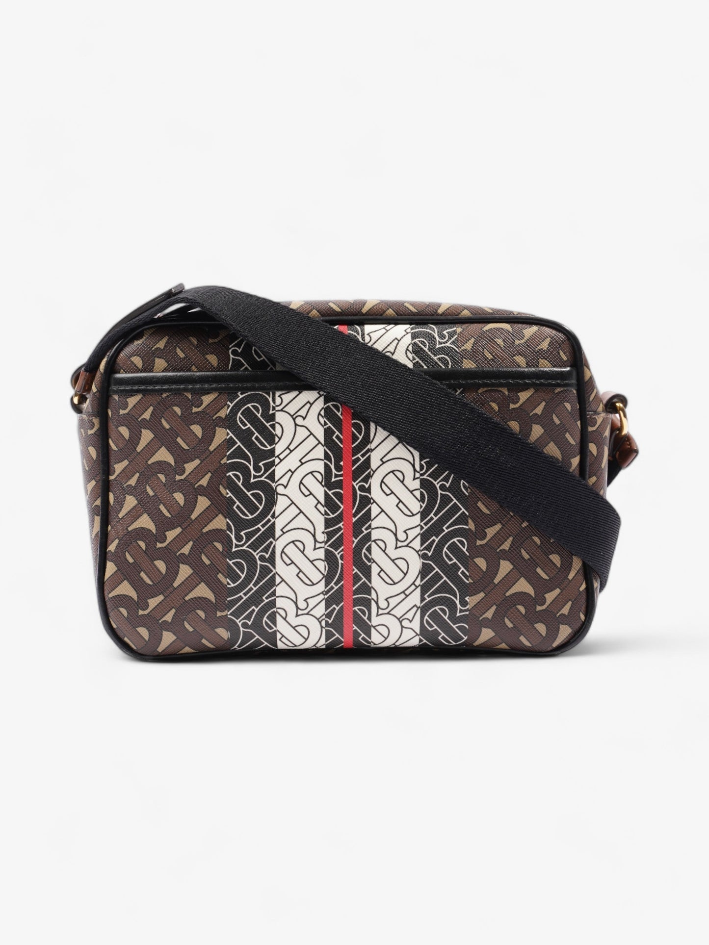 Burberry Monogram Stripe Zipped Brown  / Black / White Coated Canvas