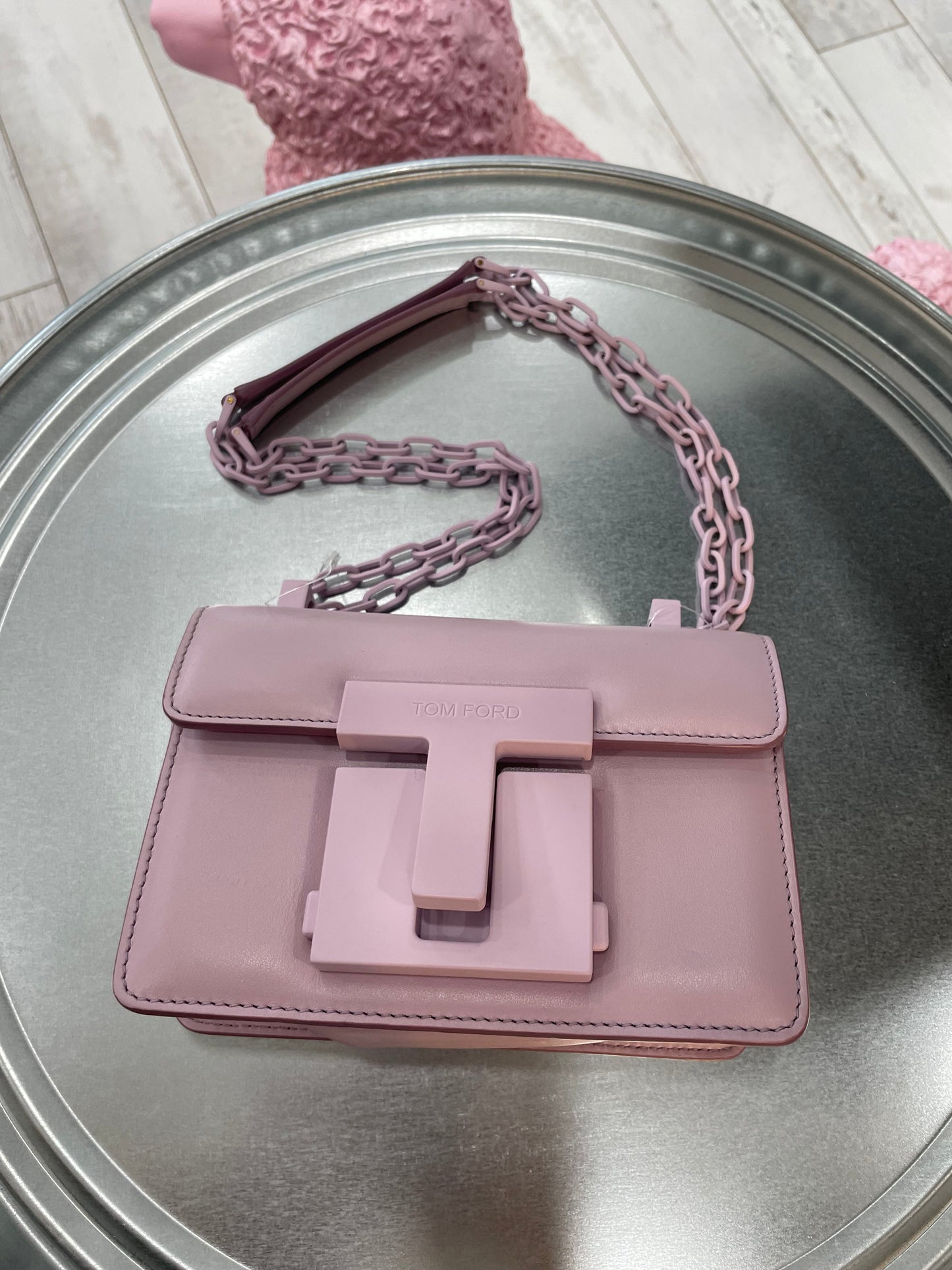 TOM FORD CALFSKIN LEATHER LOGO T CLASP BUCKLE CROSSBODY BAG