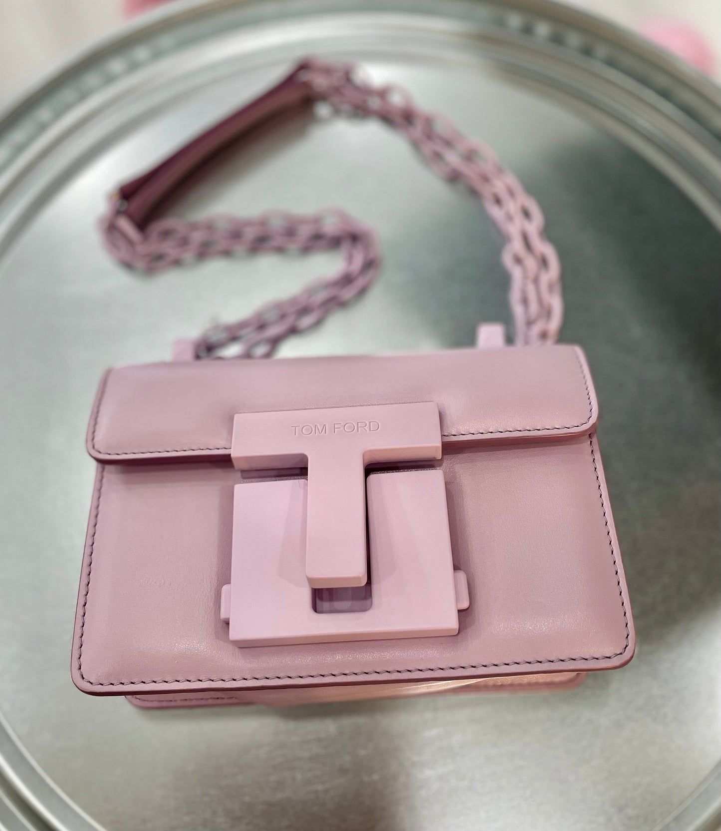 TOM FORD CALFSKIN LEATHER LOGO T CLASP BUCKLE CROSSBODY BAG