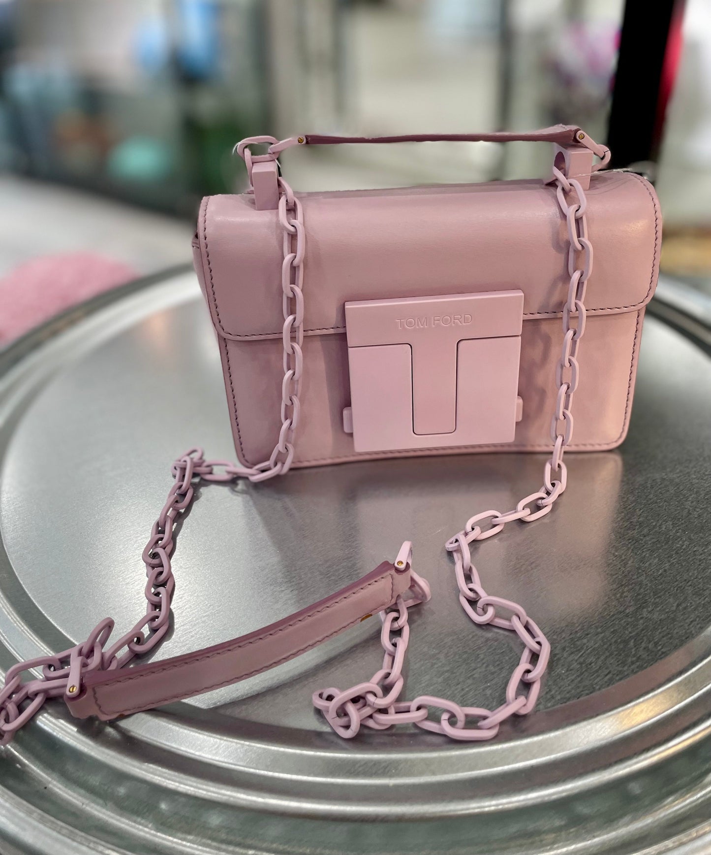 TOM FORD CALFSKIN LEATHER LOGO T CLASP BUCKLE CROSSBODY BAG