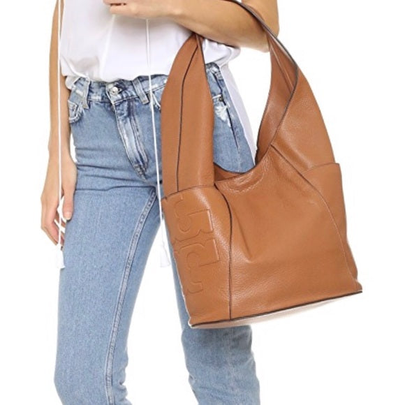 TORY BURCH BOMBE T LEATHER HOBO BAG