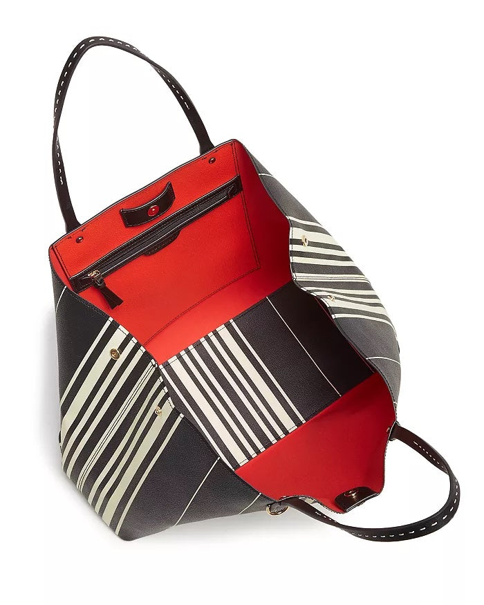 TORY BURCH KERRINGTON SQUARE STRIPED MEDIUM TOTE BAG