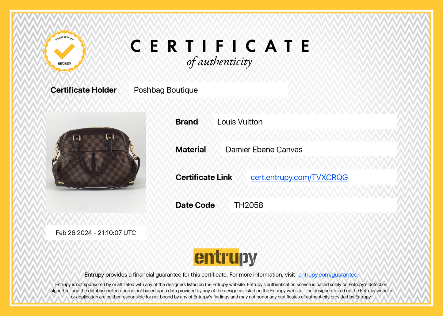 Louis Vuitto Trevi PM Damier Ebene Canvas Bag