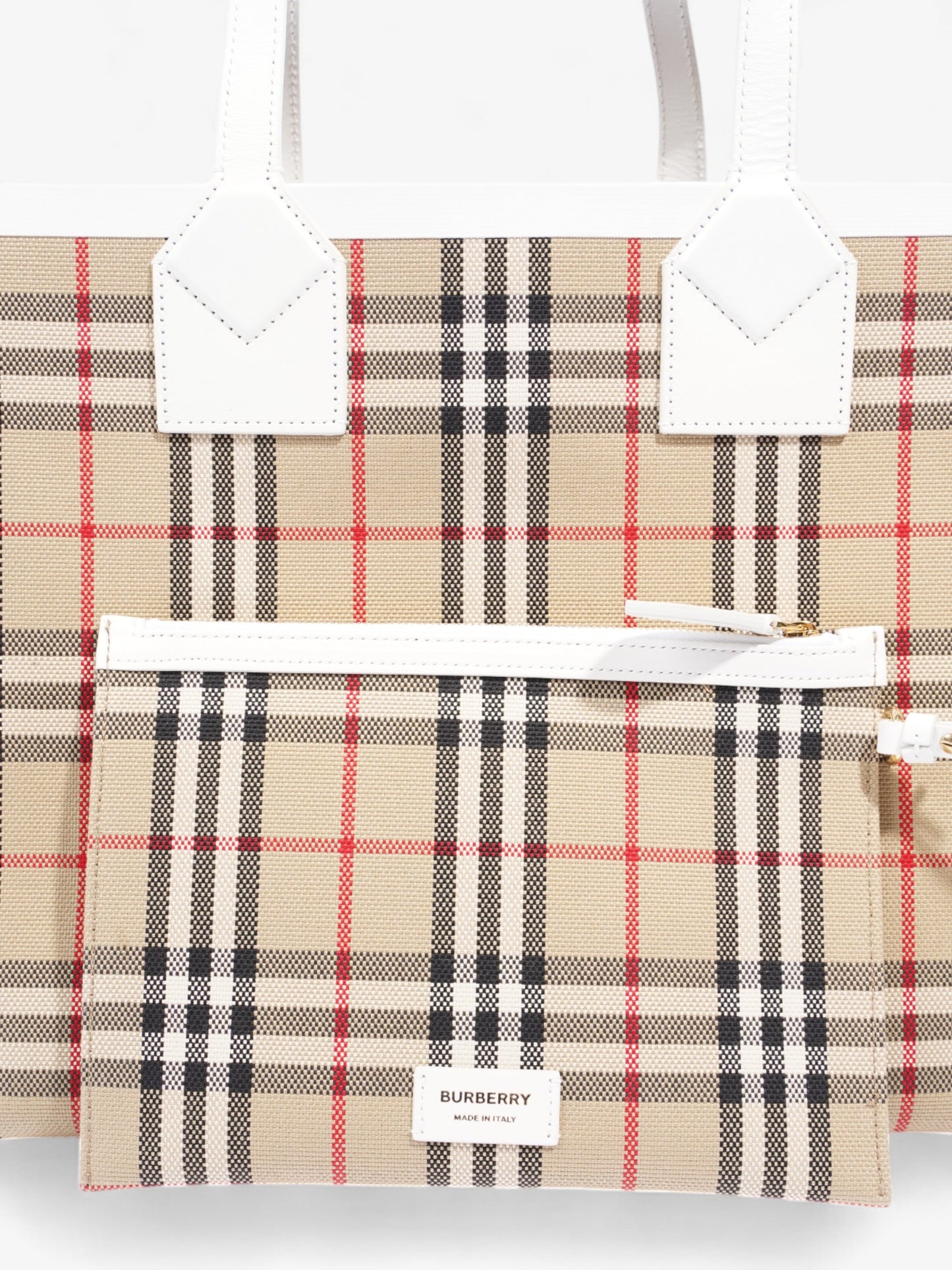 Burberry London Tote Vintage Check / White Cotton