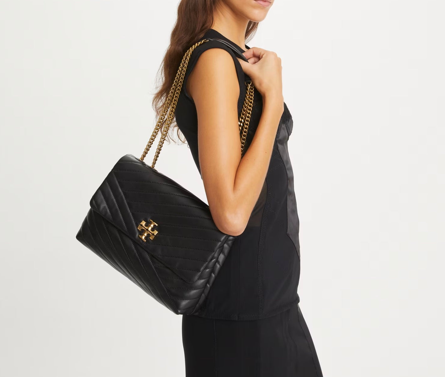 TORY BURCH QUILTED LEATHER CHEVRON KIRA SHOULDER BAG