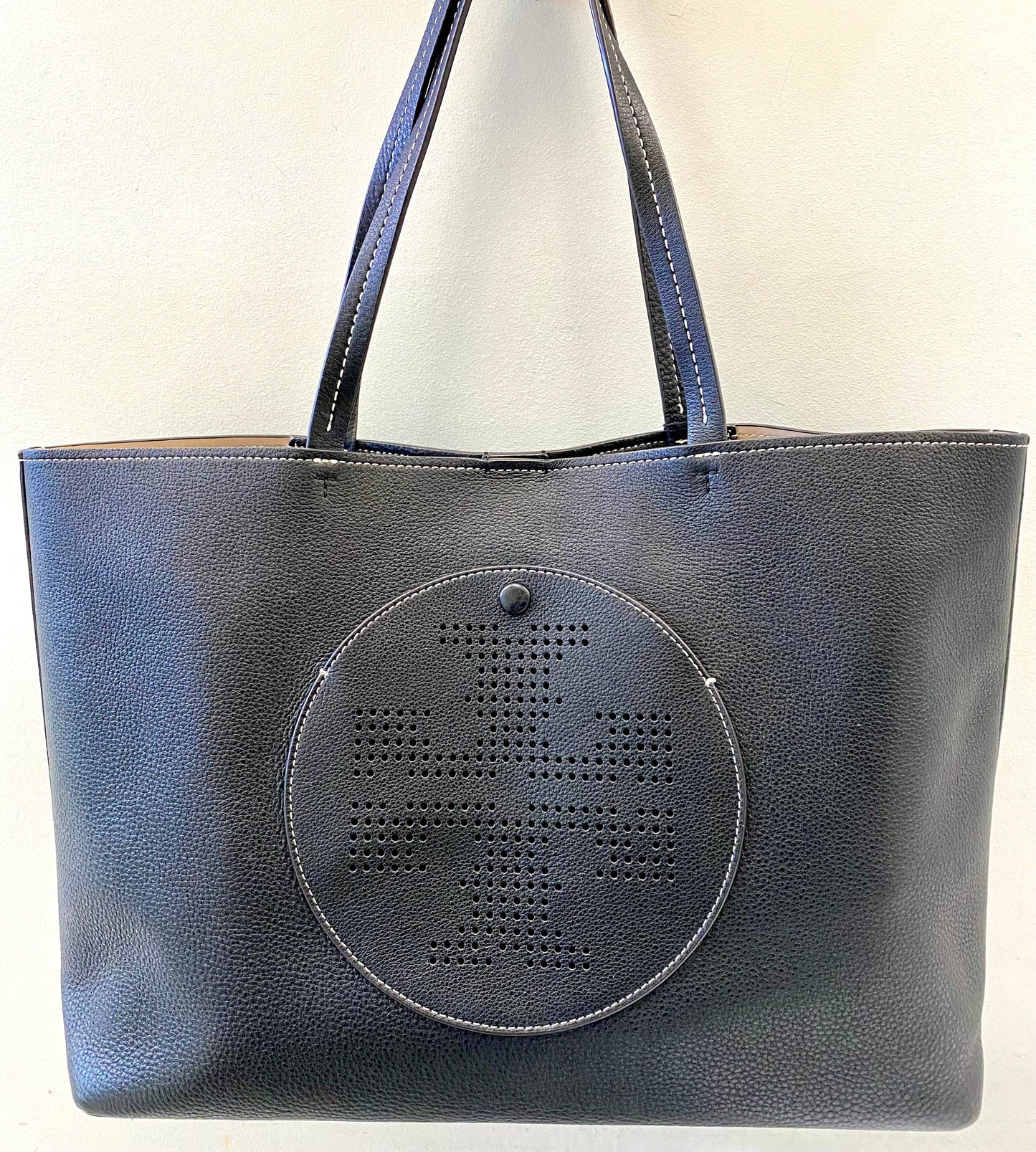 TORY BURCH PERFORATED LOGO LEATHER TOTE BAG