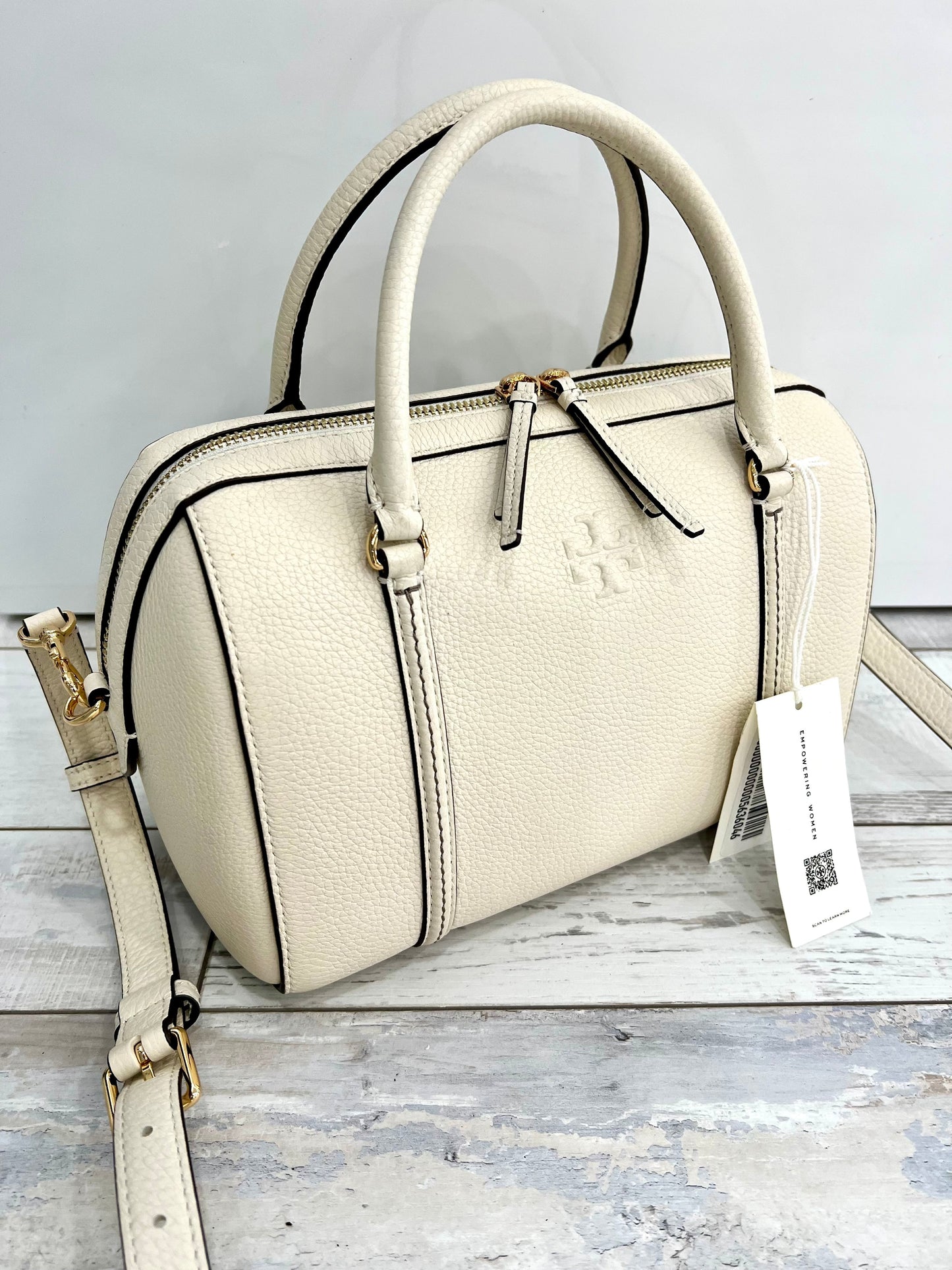 TORY BURCH LEATHER THEA BARREL SATCHEL BAG