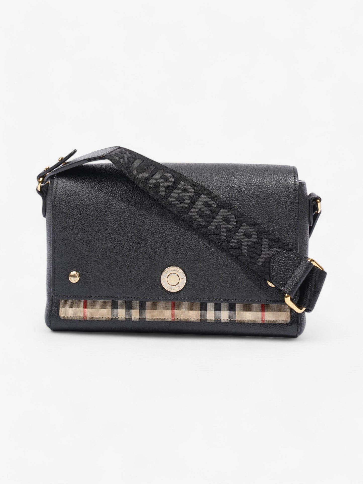 Burberry Note Bag Black / House Check Calfskin Leather Medium