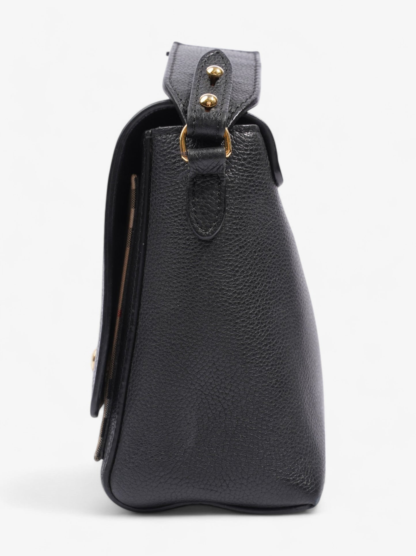 Burberry Note Bag Black / House Check Calfskin Leather Medium