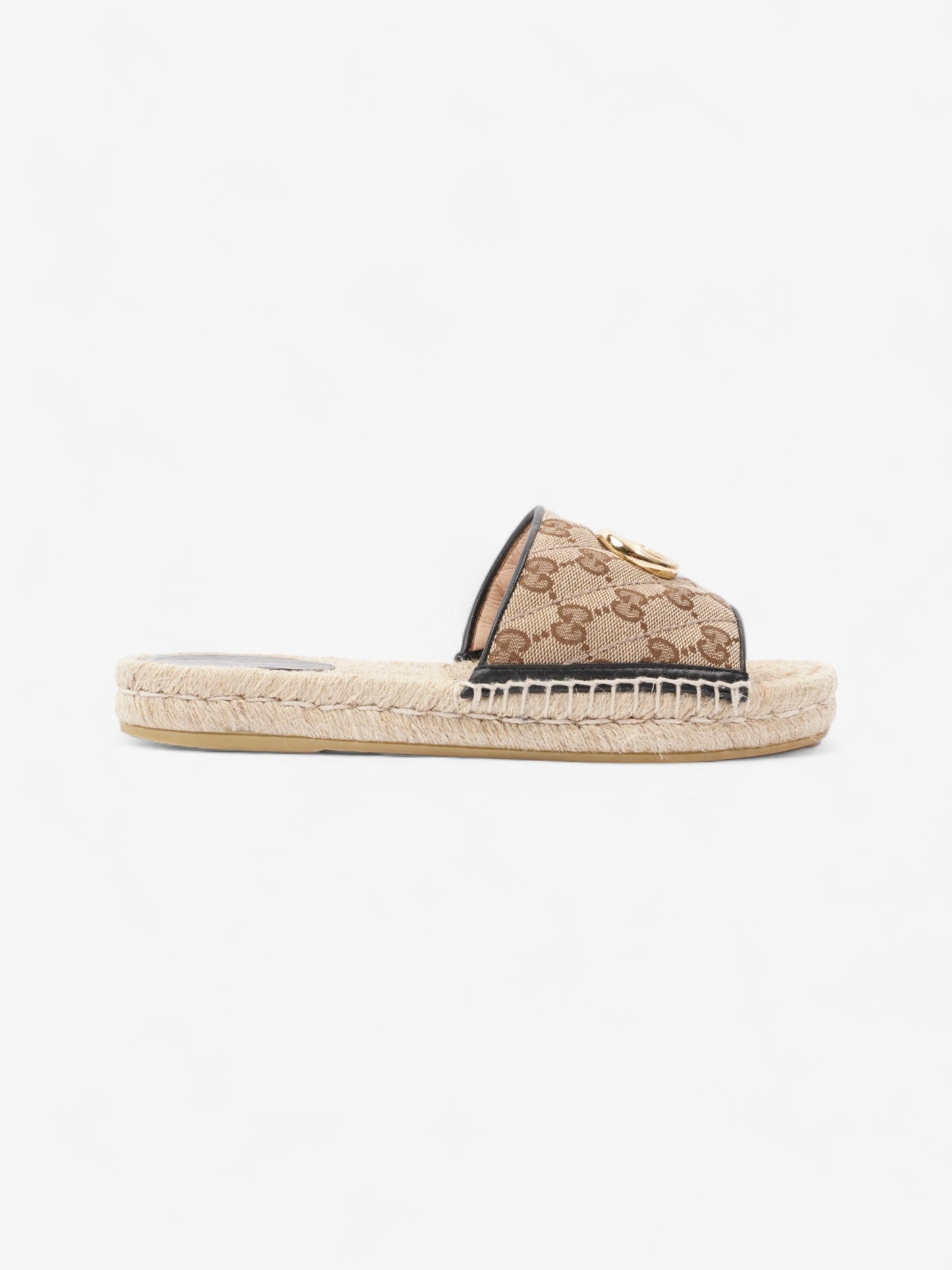 Gucci GG MATELASS脡 CANVAS ESPADRILLE SANDAL Beige Monogram / Black Canvas EU 38.5 UK 5.5