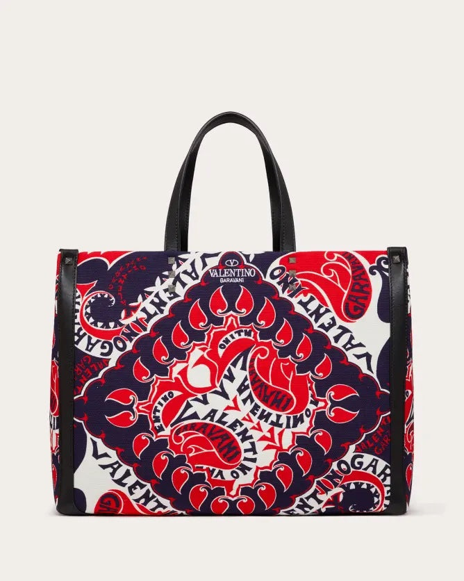 VALENTINO GARAVANI MANIFESTO BANDANA MEDIUM CANVAS SHOPPING TOTE