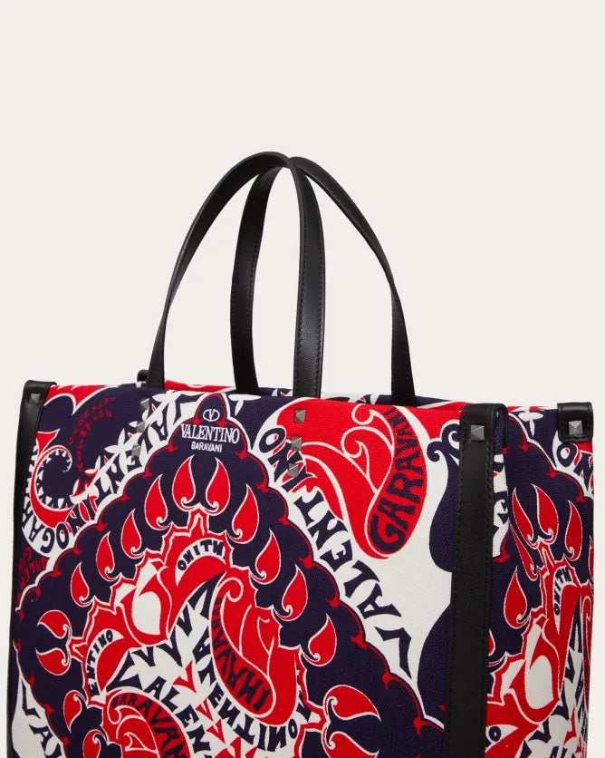 VALENTINO GARAVANI MANIFESTO BANDANA MEDIUM CANVAS SHOPPING TOTE