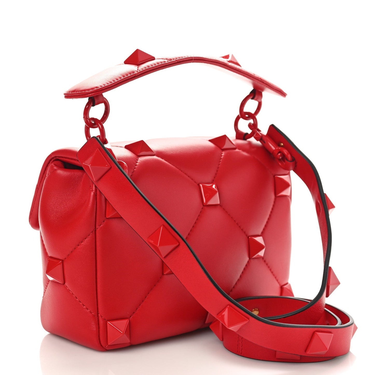 VALENTINO GARAVANI ROMAN STUD NAPPA LEATHER SHOULDER BAG IN ROUGE